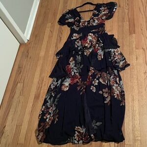 Lulu's Midnight Mood Navy Blue Floral Print Tiered Maxi Dress